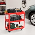 thumbnail image 1 of Uforic 3-Tier Metal Tool Cart on Wheels, Rolling Service Cart with Hanging Board & Storage Box, Red, 1 of 7
