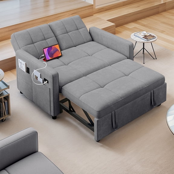 Uforic 3-in-1 Convertible Futon Sofa Bed, Modern Couch Cat-Scratch-Proof Loveseat Sleeper for Small Place, Gray