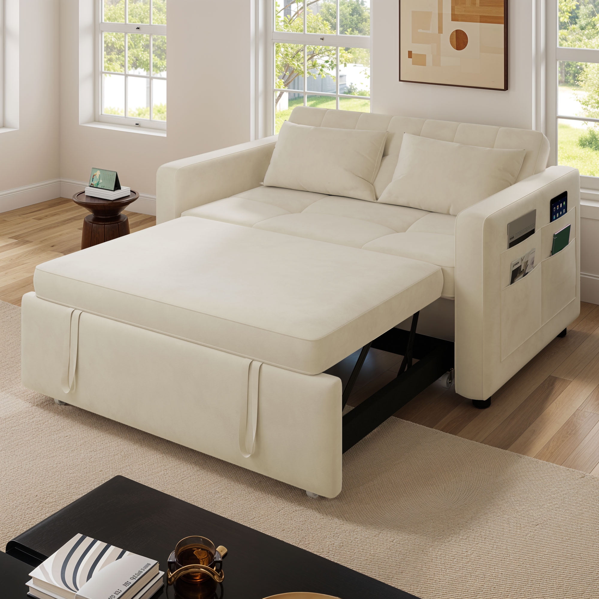 Uforic 3 in 1 Convertible Sleeper Sofa Bed,55" Modern Velvet Pull Out ...