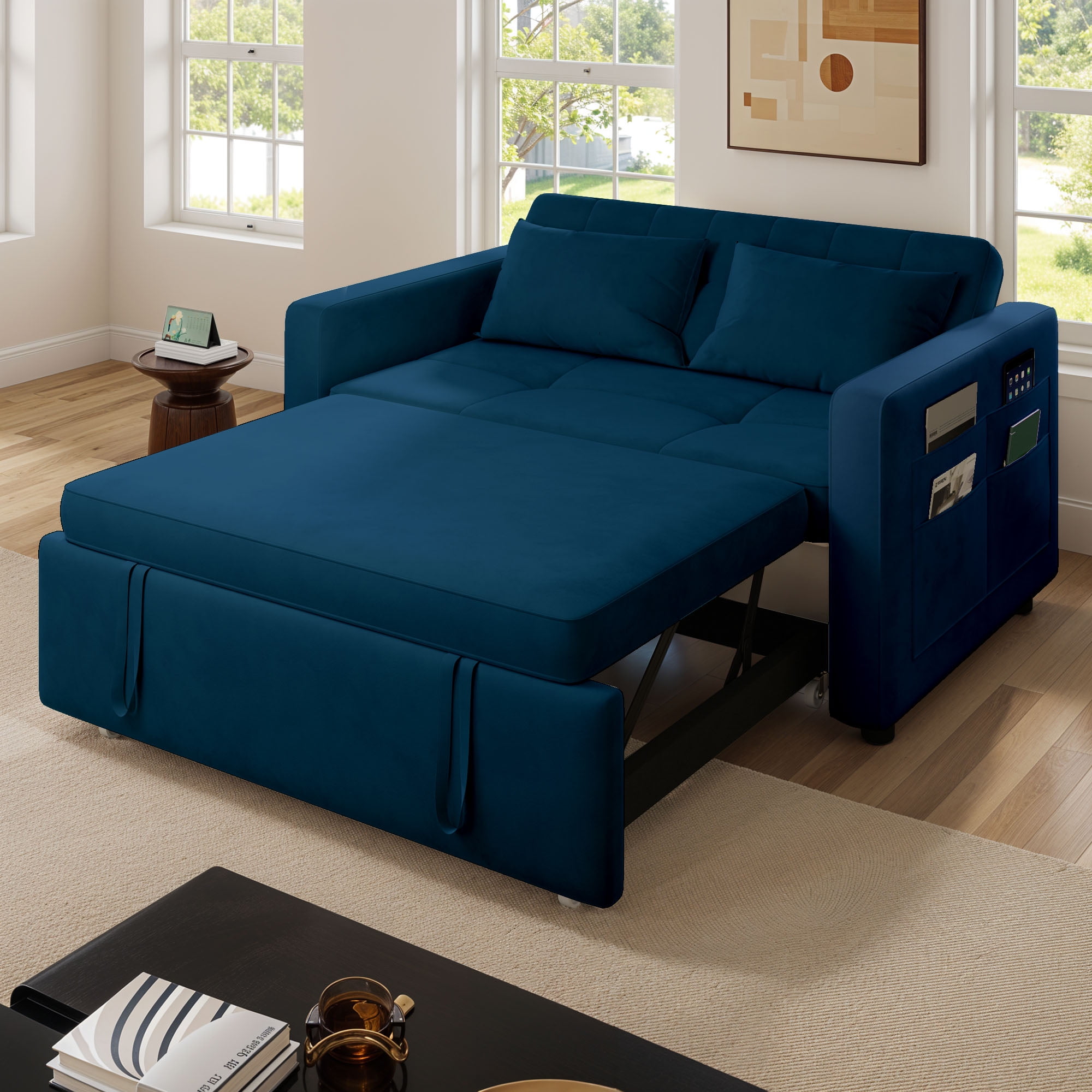 Uforic 3 in 1 Convertible Sleeper Sofa Bed,55" Modern Velvet Pull Out ...
