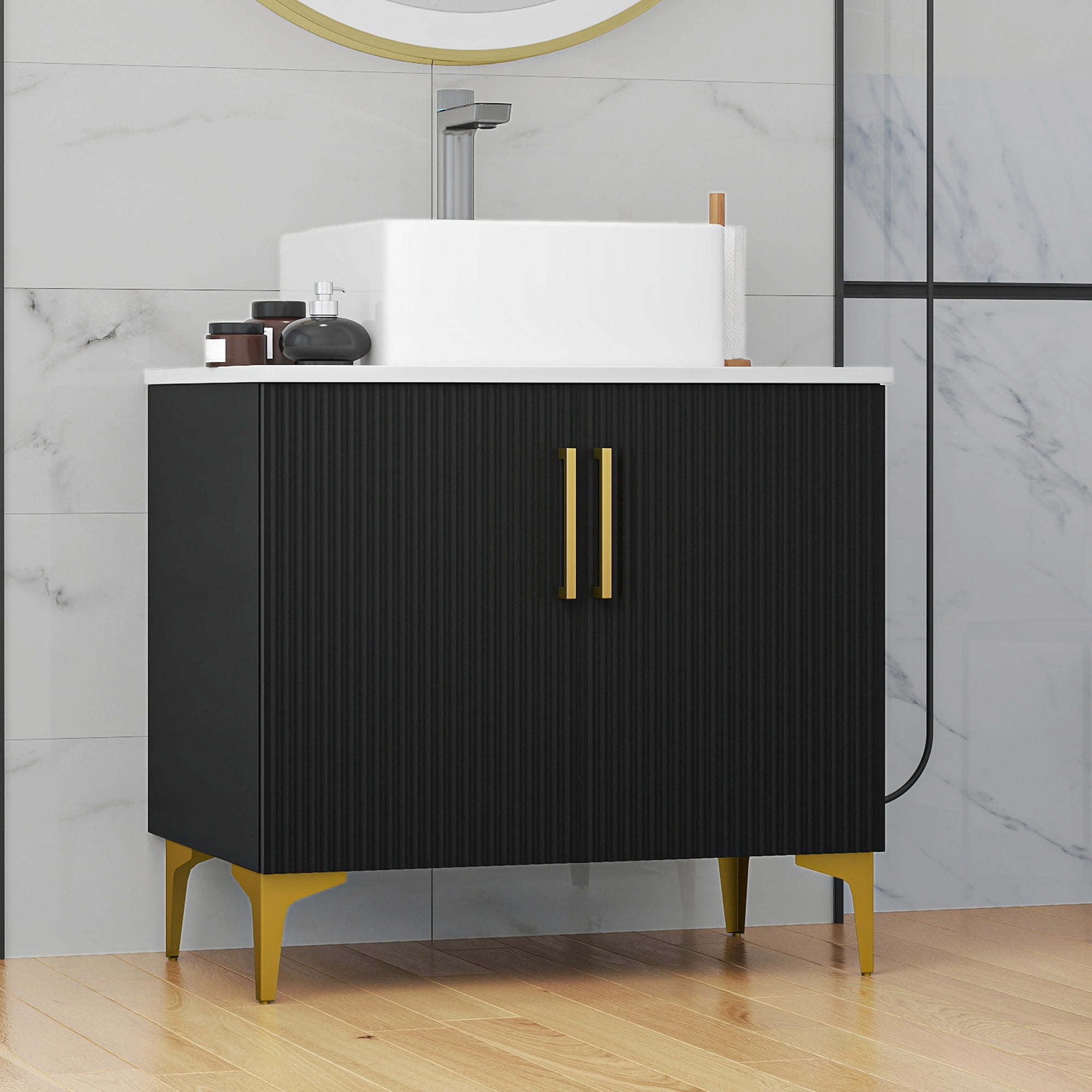 Uforic 30" Bathroom Vanity with Sink Top, Freestanding Bathroom Storage Cabinet with Door, Black