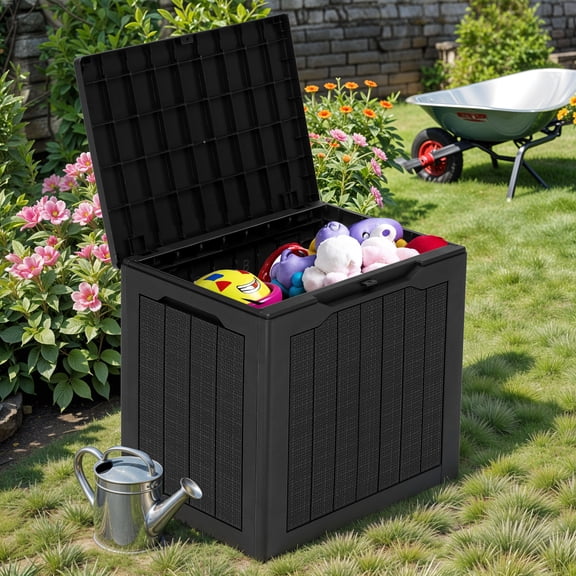 Uforic 30 Gallon Outdoor Resin Deck Box, Weatherproof Rattan Storage Box, Lockable, Black