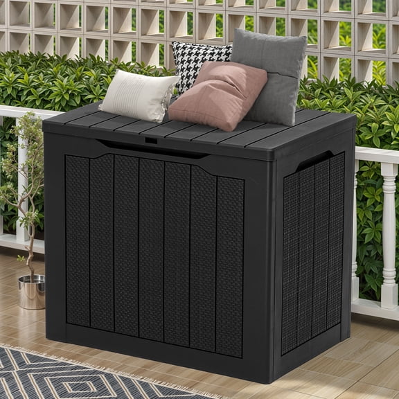 Uforic 30 Gallon Outdoor Resin Deck Box, Weatherproof Rattan Storage Box, Lockable, Black