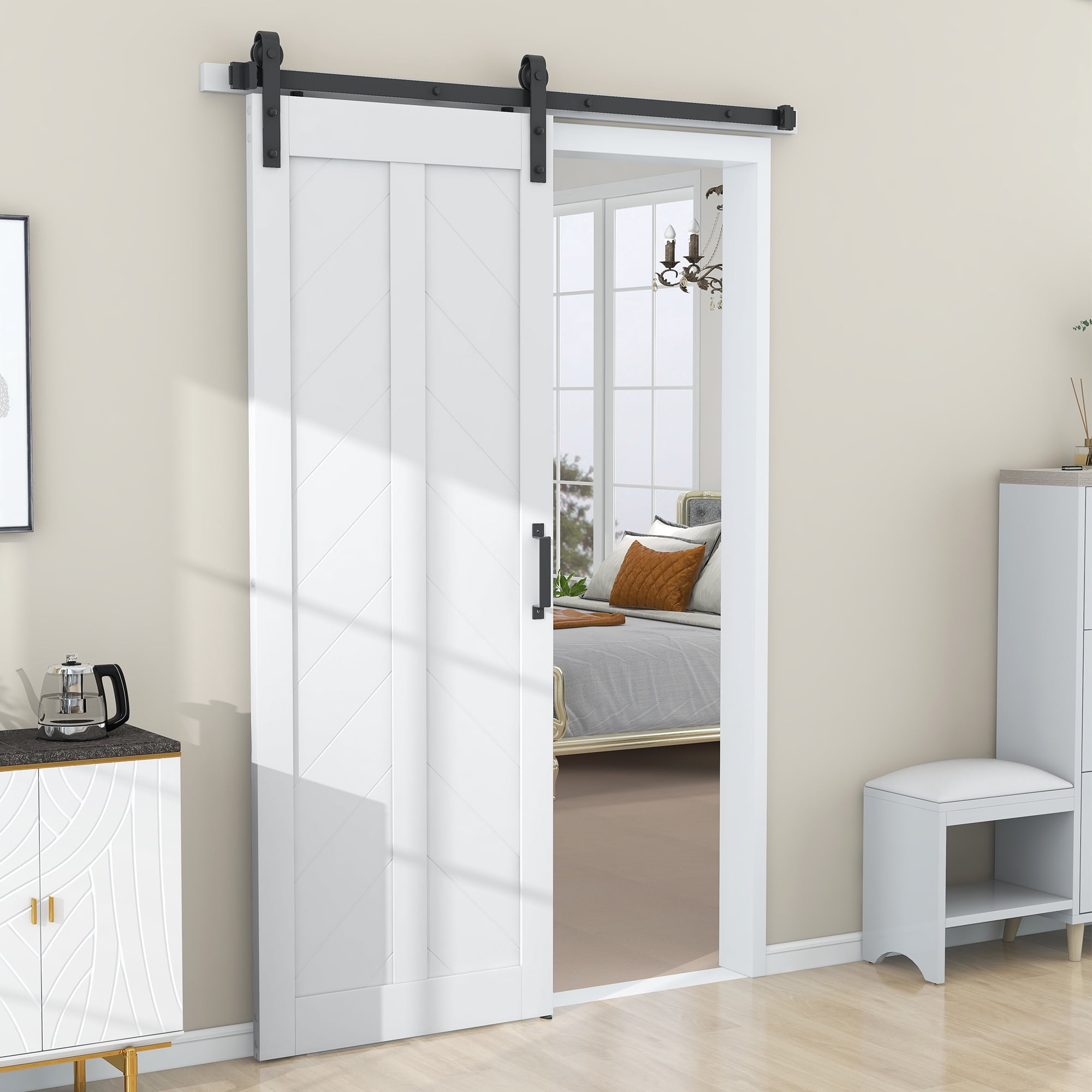 Uforic 30'' Sliding Barn Door, Manufactured Wood PVC Paneled Barn Door with Installation Hardware Kit