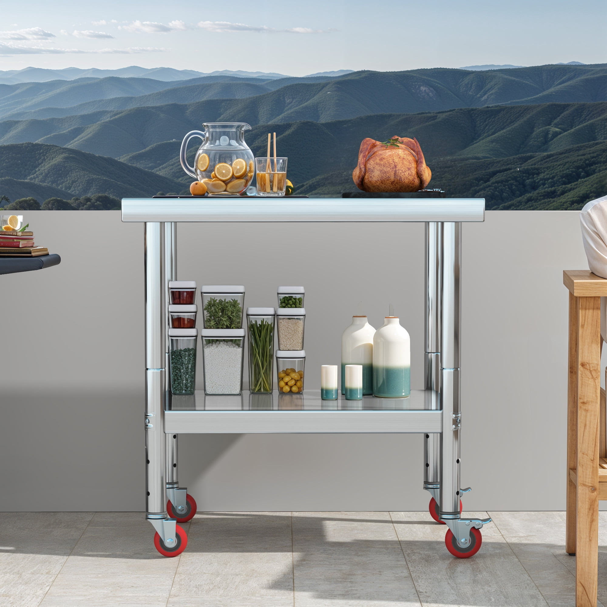 Uforic 30" x 24" Stainless Steel Work Table with Wheels for Home, Kitchen, Restaurant, Garage, Warehouse, and Outdoor Use
