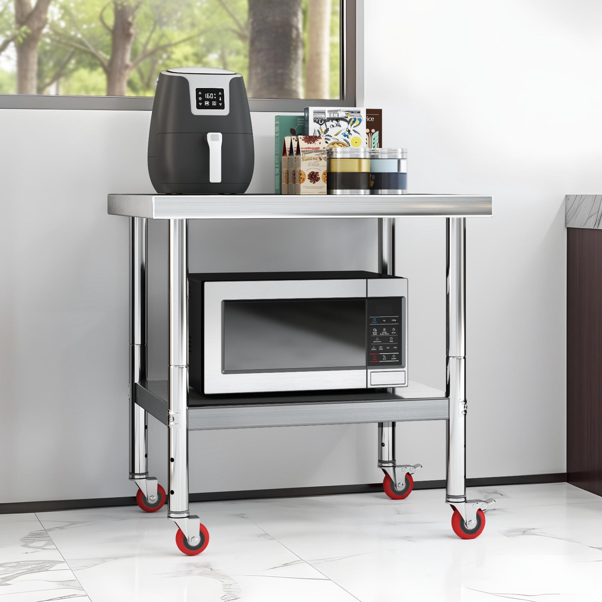 Uforic 30" x 24" Stainless Steel Work Table with Wheels for Home, Kitchen, Restaurant, Garage, Warehouse, and Outdoor Use