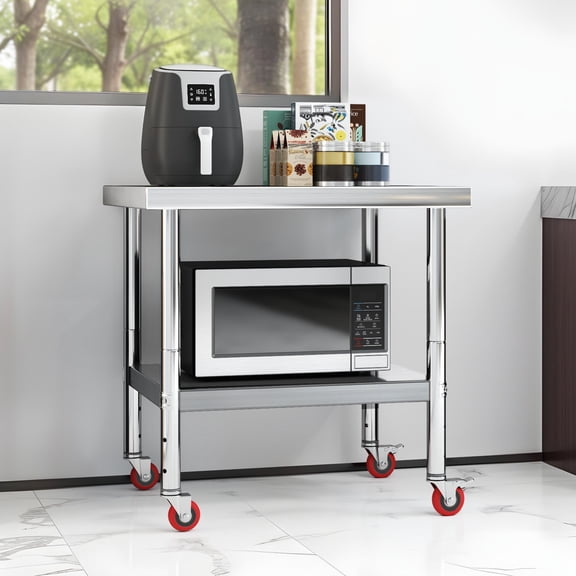 Uforic 30" x 24" Stainless Steel Work Table with Wheels for Home, Kitchen, Restaurant, Garage, Warehouse, and Outdoor Use