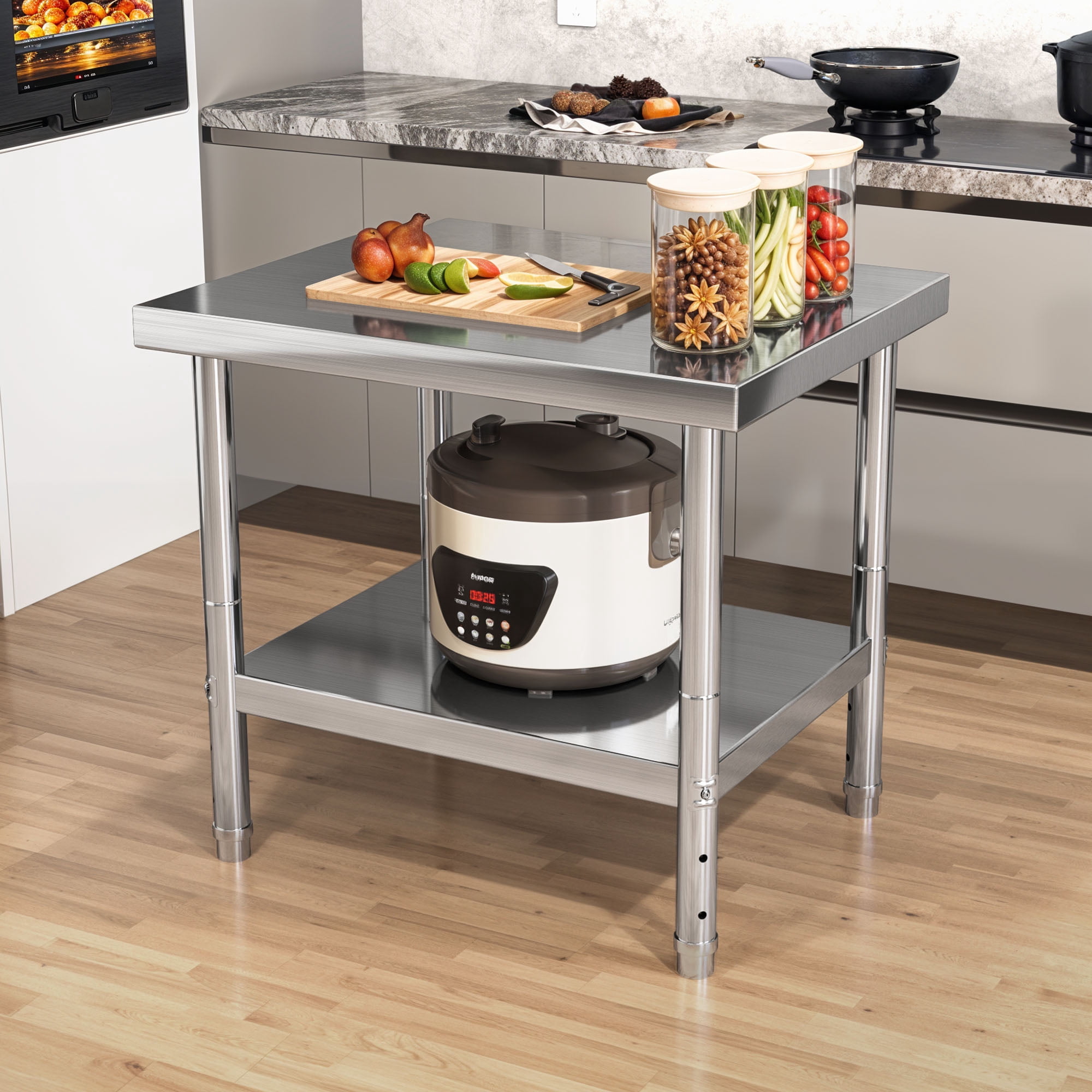 Uforic 30" x 24" Wide Stainless Steel Adjustable Work Table for Home Kitchen, Restaurant, Garage, Warehouse, and Outdoor Use