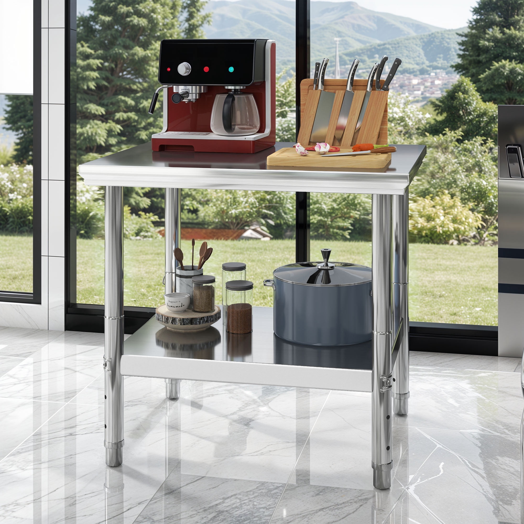 Uforic 330lb Capacity 30" x 24" Stainless Steel Adjustable Workbench for Home & Commercial Use