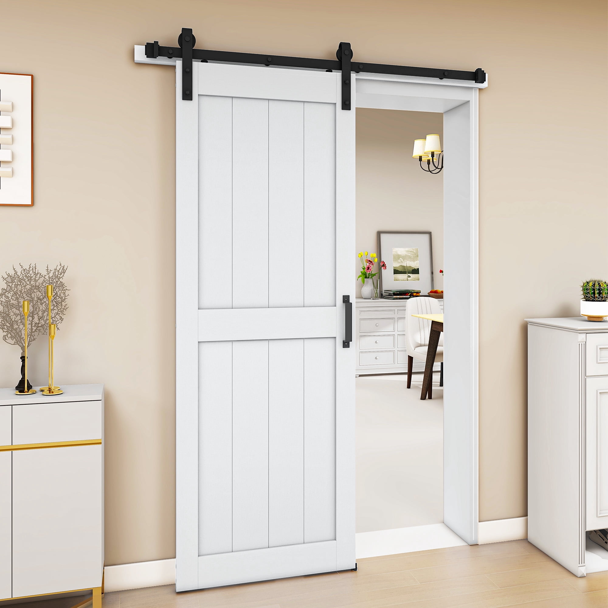 Uforic 30" x 84" Silding Barn Door,with Hardware Kit Rail,and Handle,Pulleys,White