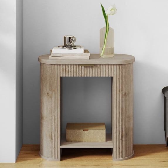 Uforic 31.5" Boho Fluted Console Table with Drawer & Open Shelf for Entryway & Living Room, Oak