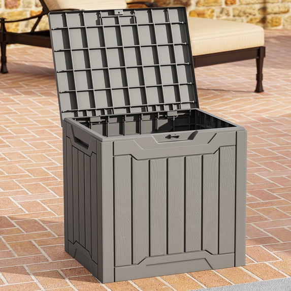 Uforic 31 Gallon Outdoor Deck Box, Weatherproof Resin Storage, Lockable, with Side Handles, Light Brown