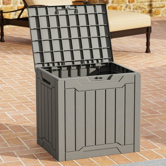 Uforic 31 Gallon Outdoor Deck Box, Weatherproof Resin Storage, Lockable, with Side Handles, Light Brown