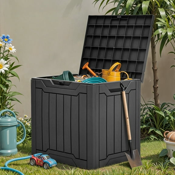Uforic 31 Gallon Outdoor Resin Deck Box, Waterproof Storage Box, Lockable, Black