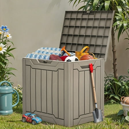 Uforic 31 Gallon Outdoor Resin Deck Box, Waterproof Storage Box, Lockable, Light Brown