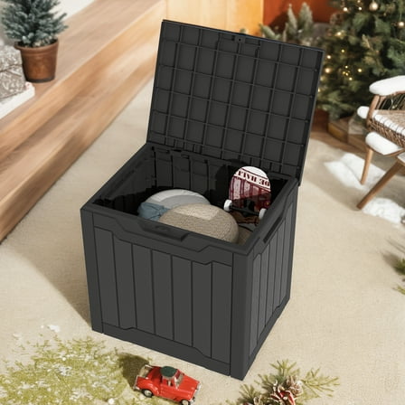Uforic 31 Gallon Resin Outdoor Deck Box, Weatherproof, Lockable Lid, Side Handles, Black