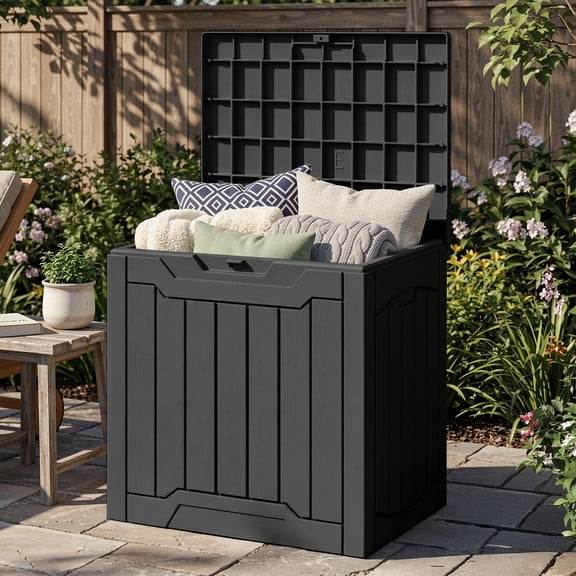 Uforic 31 Gallon Waterproof Resin Outdoor Storage Box, Lockable Deck Box & Package Delivery Box for Patio Furniture, Gardening Tools, Pool Supplies, Outdoor Organization, Black