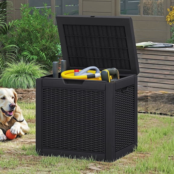 Uforic 32 Gallon Outdoor Resin Deck Box Waterproof Weatherproof Storage for Patio Garden Poolside, Black