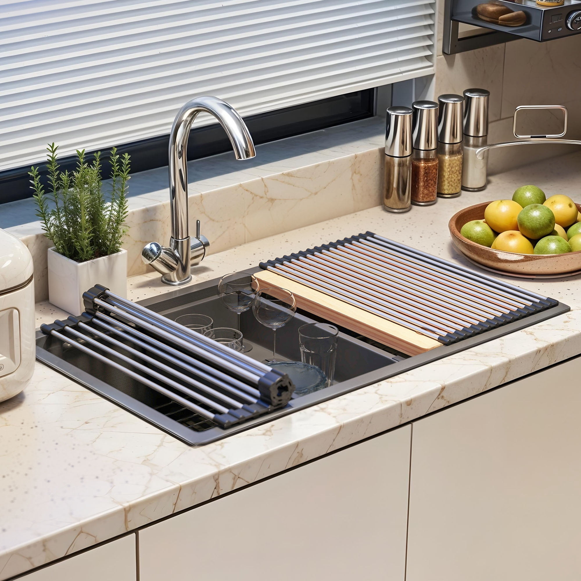 Uforic 32" Undermount Kitchen Sink Workstation, Gunmetal Black Stainless Steel Single Bowl w/ Accessories