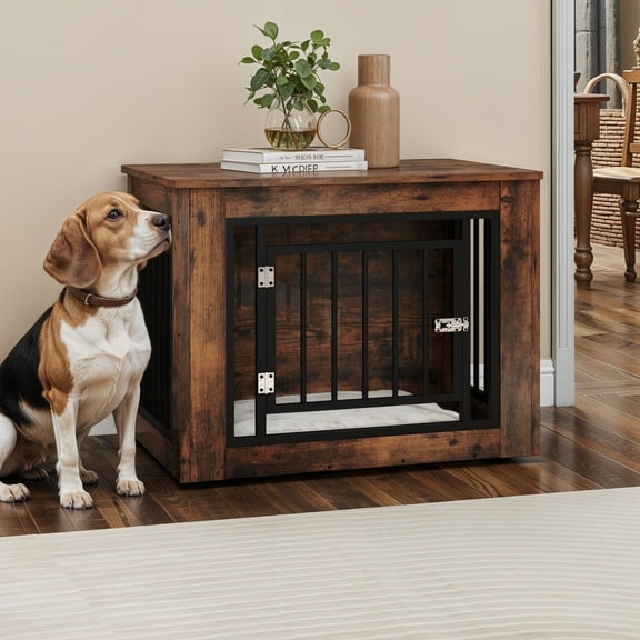 Uforic 34.5"L Wooden Dog Crate Furniture with Steel Lock,for Medium Dogs up to 40 Lb, 34.5"L x 21.8"W x 25.4"H
