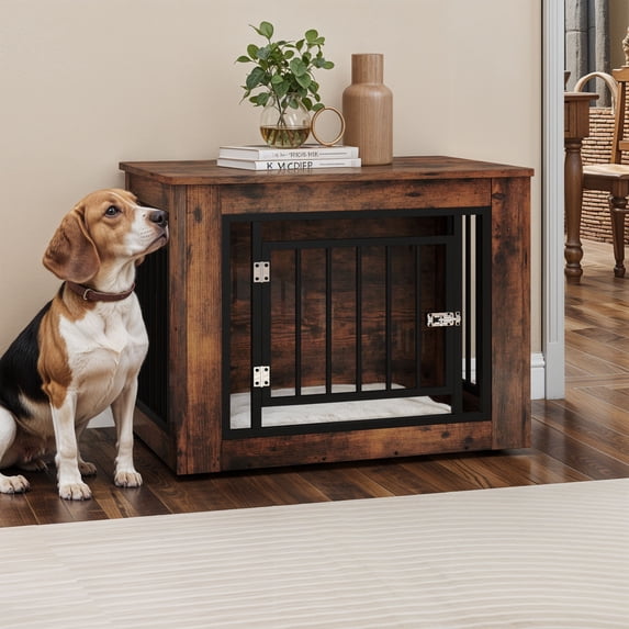 Uforic 34.5"L Wooden Dog Crate Furniture with Steel Lock,for Medium Dogs up to 40 Lb, 34.5"L x 21.8"W x 25.4"H