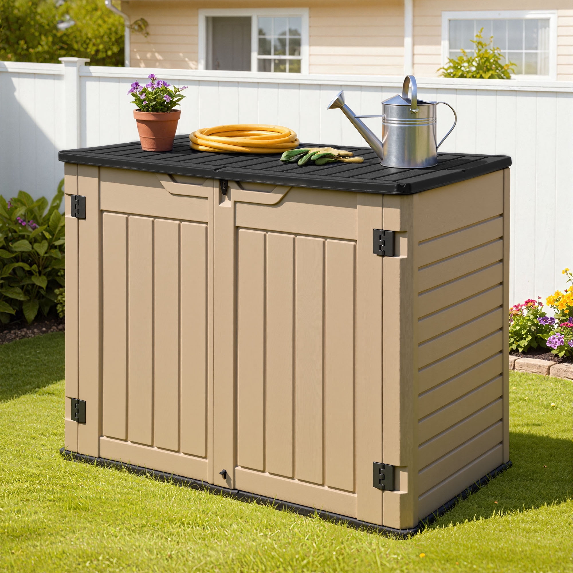 Uforic 35 Cu Ft Weatherproof Resin Outdoor Storage Shed, Lockable for Garden Tools, Easy Assembly, Brown