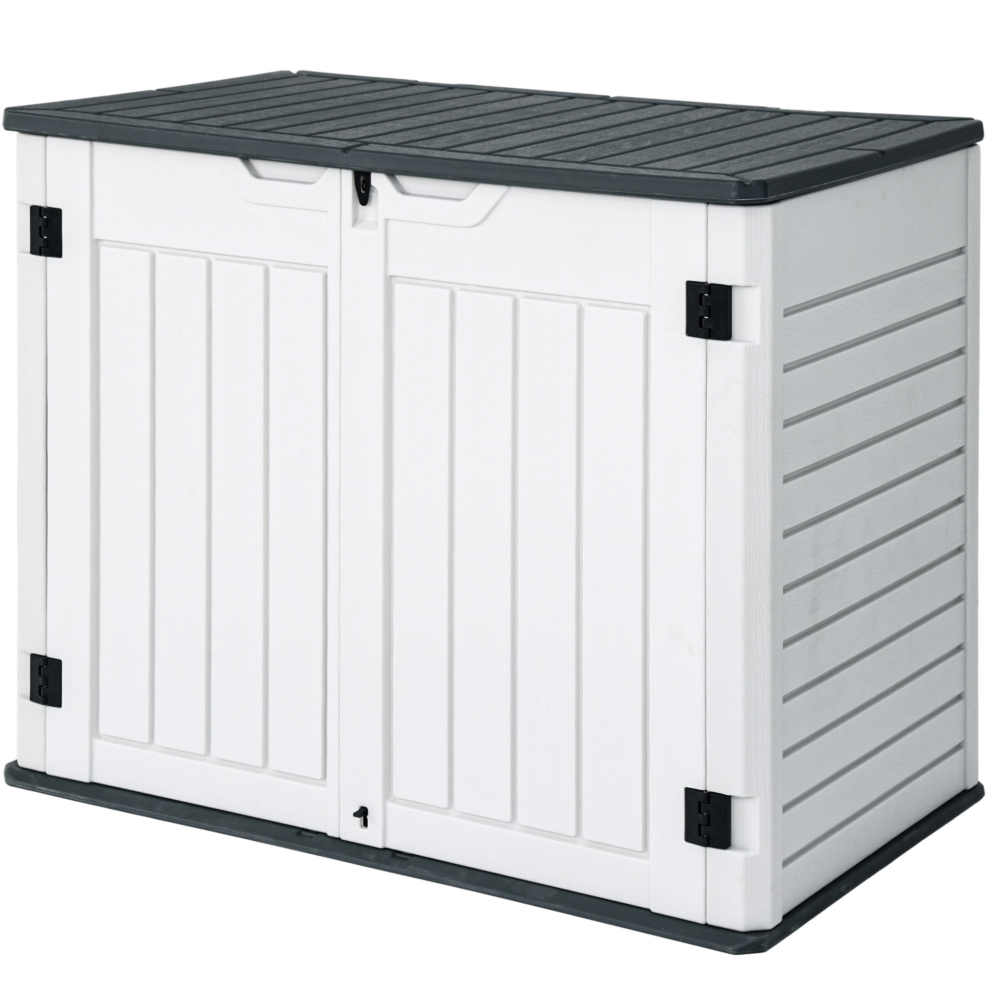 Uforic 35 cu ft Outdoor Horizontal Storage Sheds, Weather Resistant Resin Tool Shed, Multi-Opening Door for Easy Storage of Bike, Trash Cans, Garden Tools, Lawn Mowers, Waterproof, Lockable