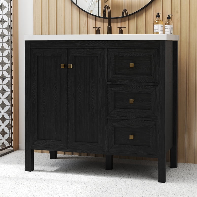 Uforic 36'' Modern Bathroom Vanity with Sink Combo, Freestanding Bathroom Storage Cabinet with Drawers & Doors, Black