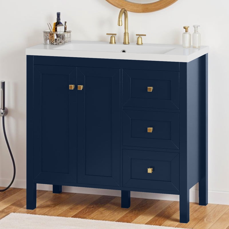 Uforic 36'' Modern Bathroom Vanity with Sink Combo, Freestanding Bathroom Storage Cabinet with Drawers & Doors, Blue