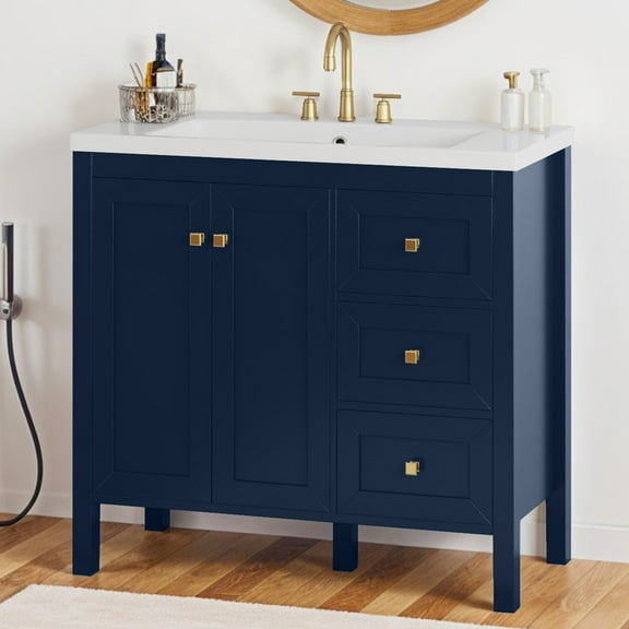 Uforic 36'' Modern Bathroom Vanity with Sink Combo, Freestanding Bathroom Storage Cabinet with Drawers & Doors, Blue