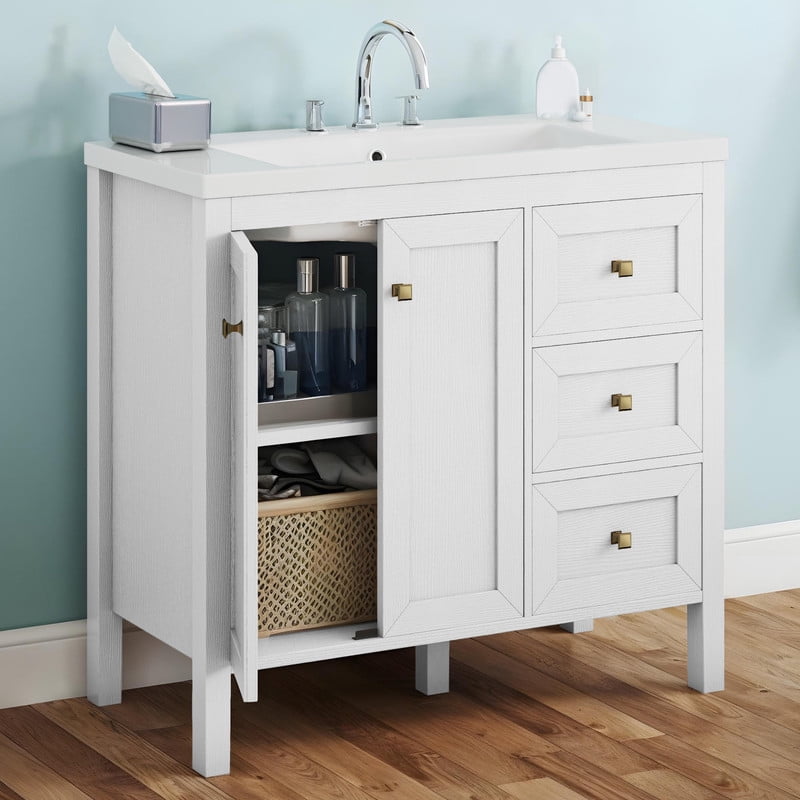 Uforic 36'' Modern Bathroom Vanity with Sink Combo, Freestanding Bathroom Storage Cabinet with Drawers & Doors, White