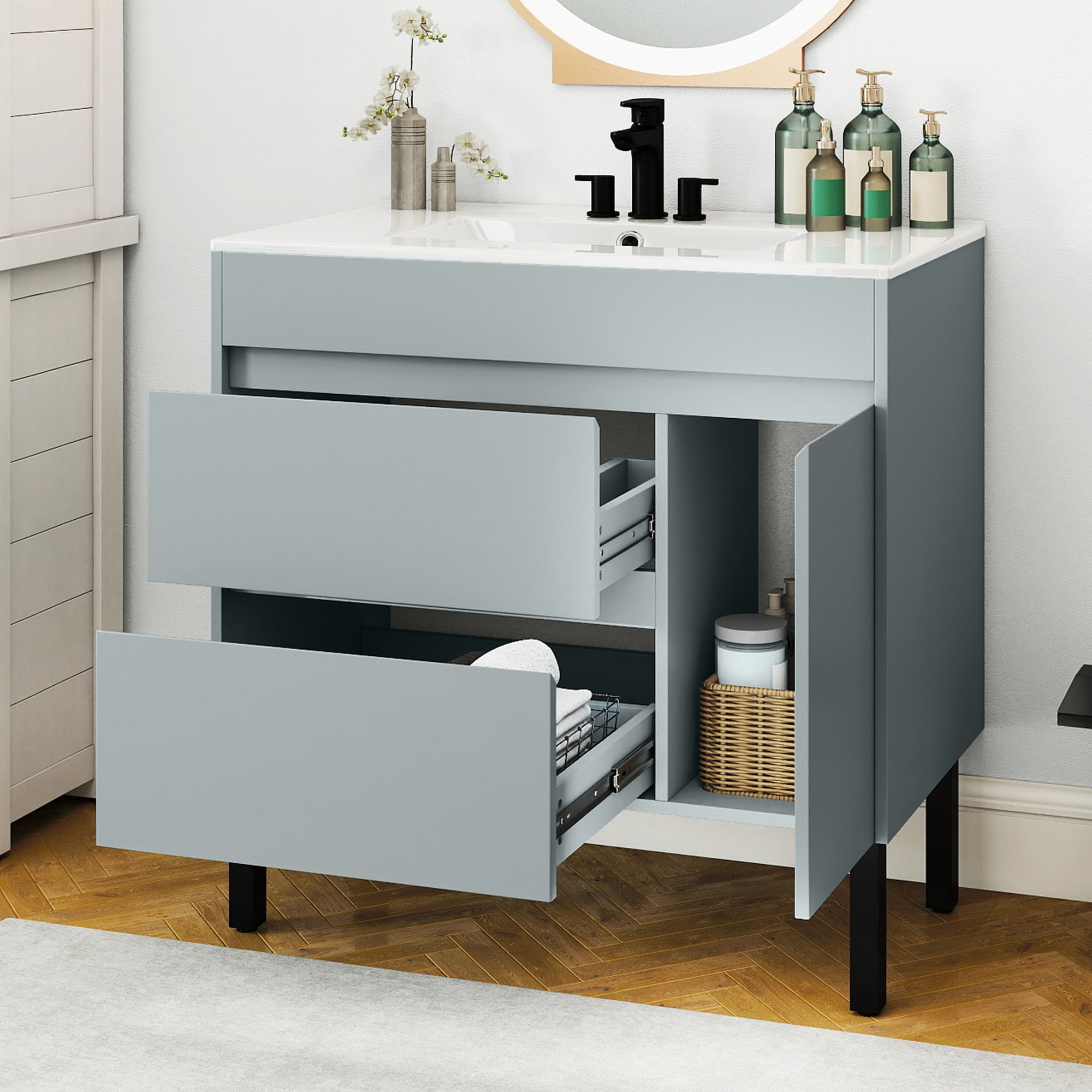Uforic 36" Modern Free Standing Bathroom Vanity with Undermount Sink, Soft Close Door & Storage Cabinet, Gray