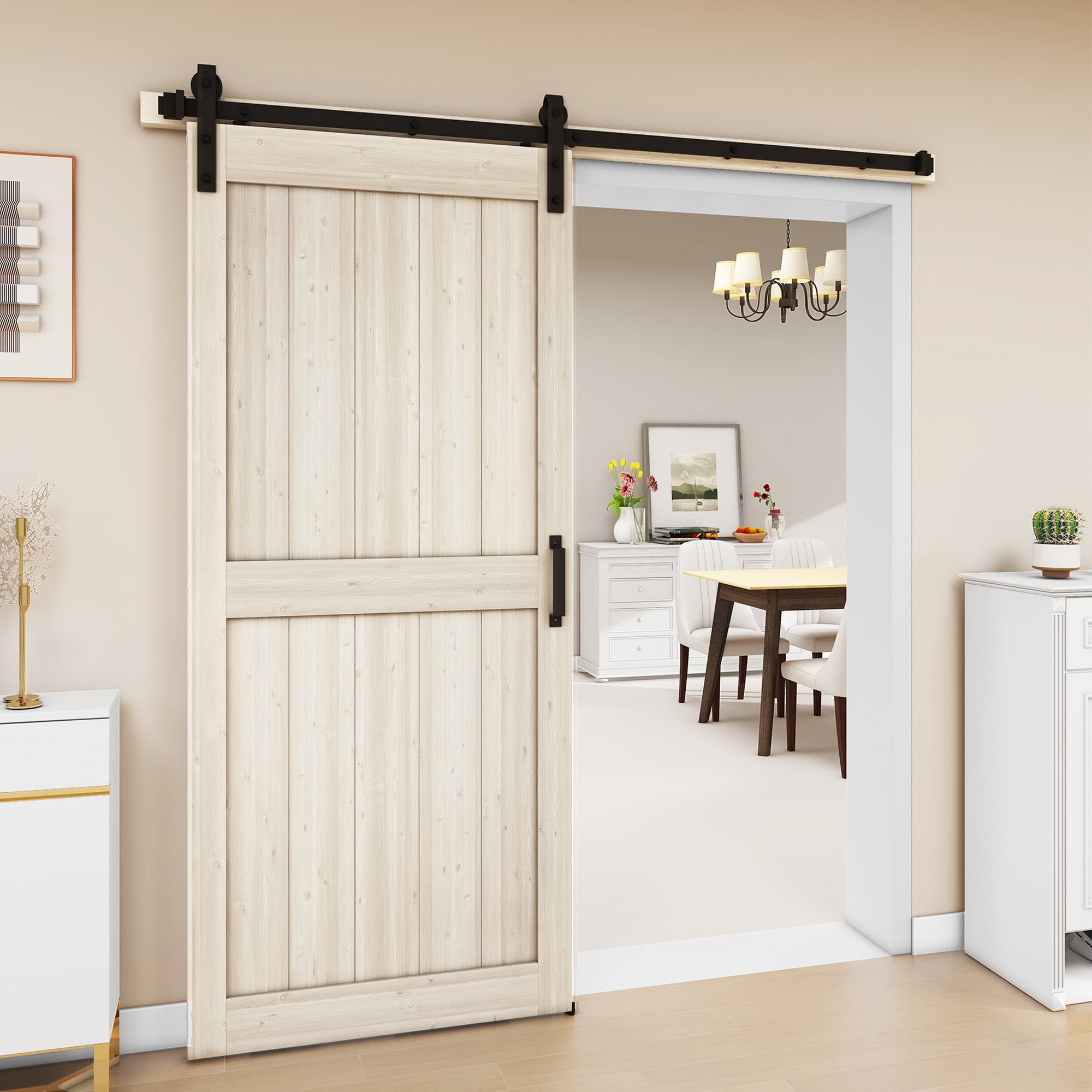Uforic 36" x 84" Silding Barn Door,with Hardware Kit Rail,and Handle,Pulleys, Light Oak