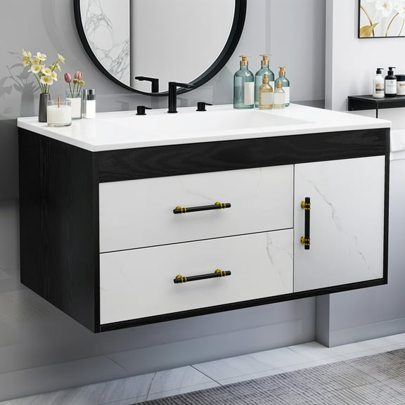 Uforic 37" Wall-Mounted Bathroom Vanity with Sink,  Floating Bathroom Cabinet with 2 Drawers
