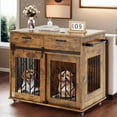 thumbnail image 1 of Uforic 39 in Dog Crate Furniture,Dual-Door Dog Kennel Indoor with Drawer & Wheels,Wooden Dog Crate House for S/M/L Size Dogs, End Table,39.3"L x 25.1"W x 31.8"H,Rustic Brown, 1 of 6
