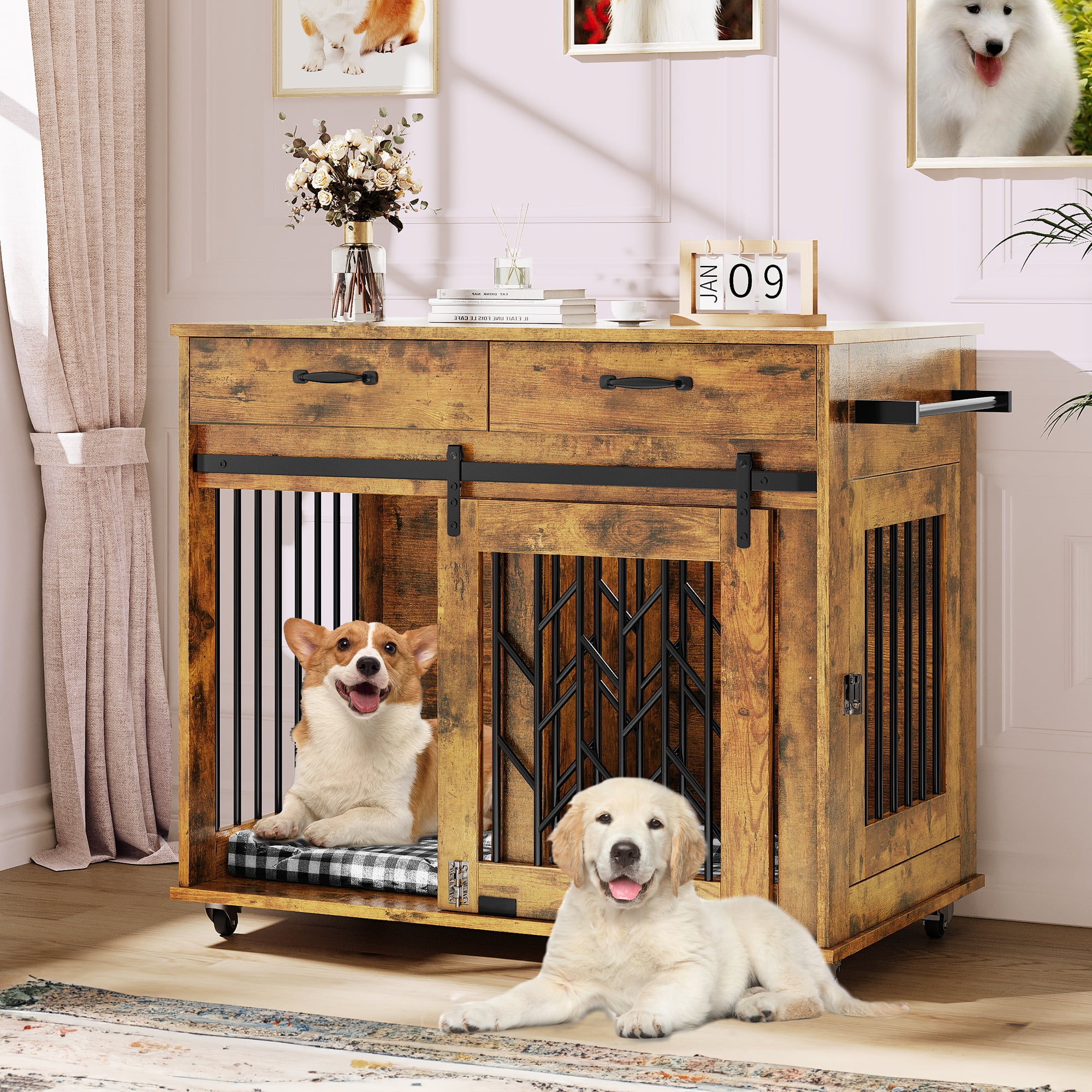 Uforic 39 inch Dog Crate Furniture End Table large Wooden Indoor - Main Image