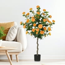 Uforic 4.1FT Artificial Camellia Tree with a LED string light, Flower Plants Artificial Tree - Orange