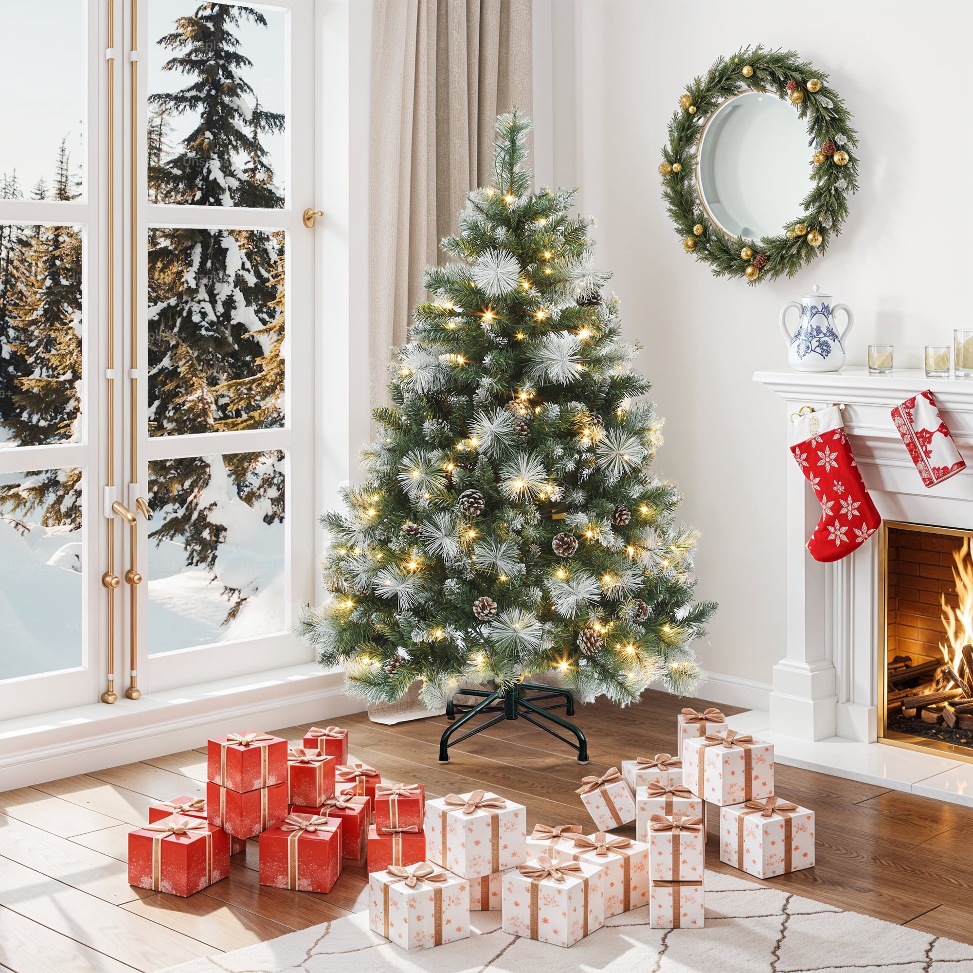Uforic 4.5ft Prelit Scotch Pine Christmas Tree with 396 Branch Tips ...