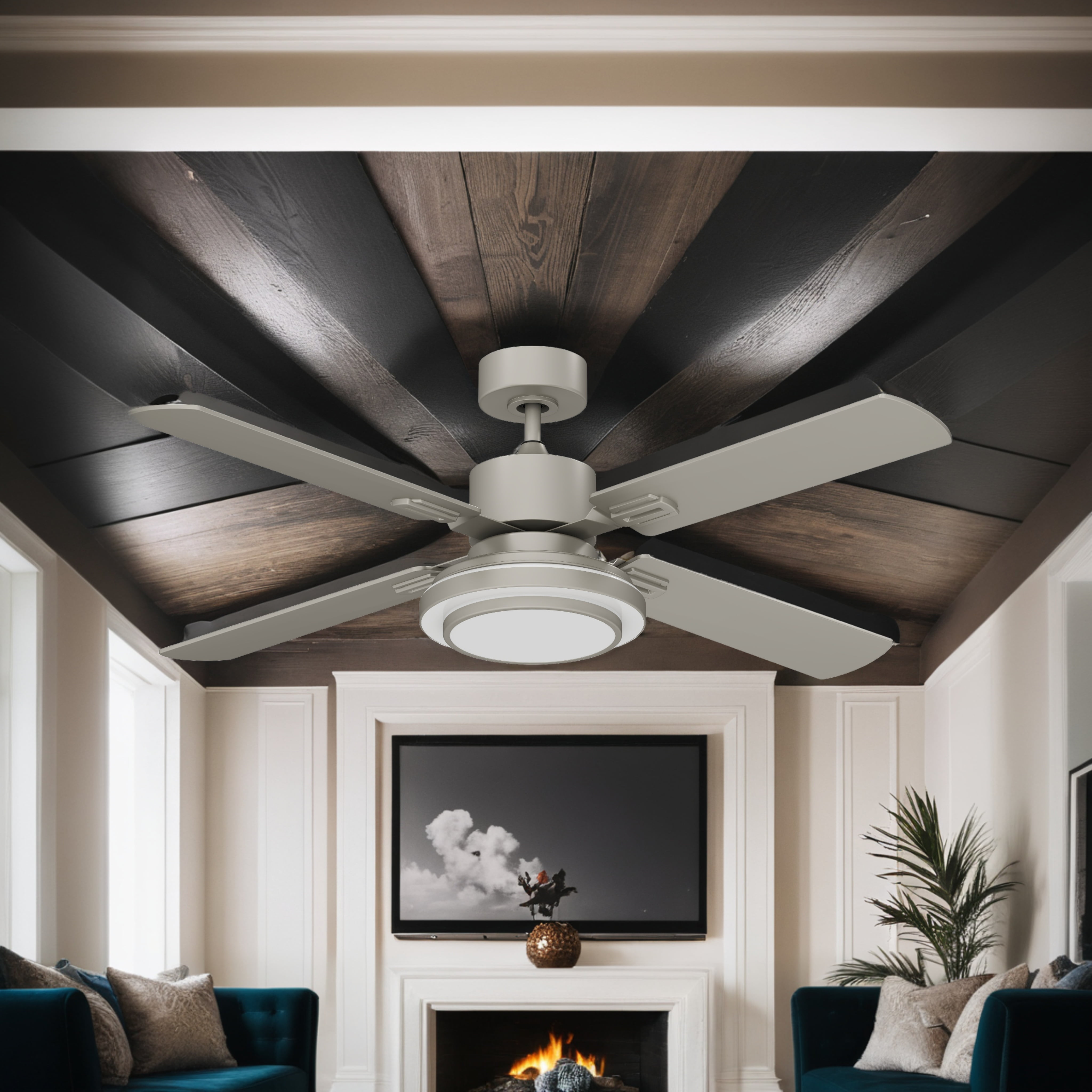 Uforic 4-Blade Modern Farmhouse Ceiling Fan - 52" Brushed Nickel with Remote & Light