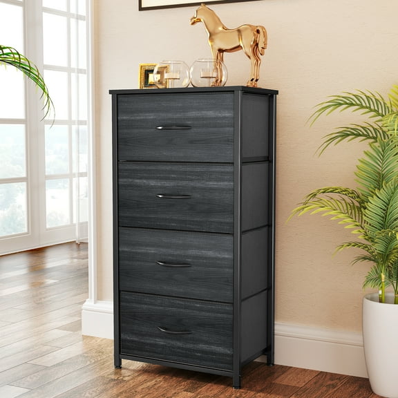Uforic 4 Drawer Dresser Fabric Chest of Drawers Furniture Storage Organizer for Living Room,,Hallway, Black Wood Grain