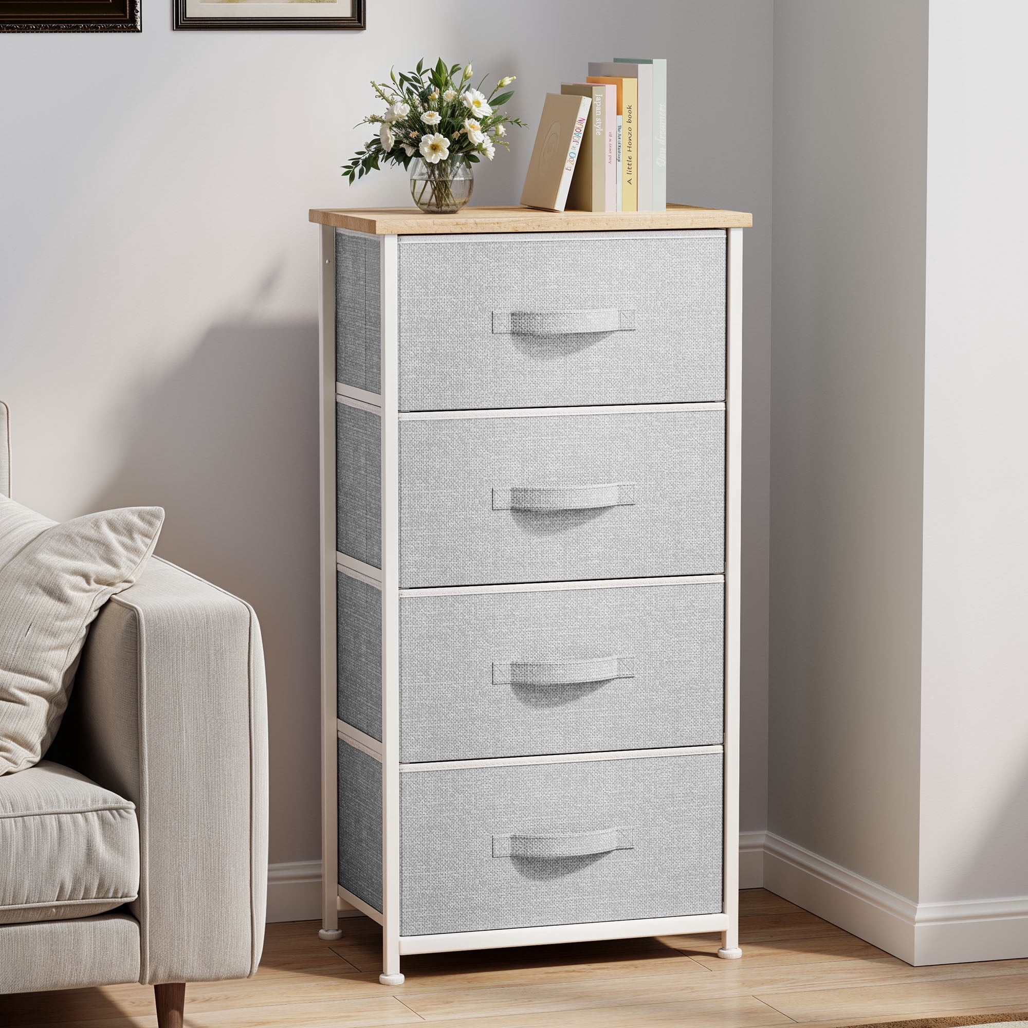 Uforic 4 Drawer Dresser Fabric Chest of Drawers Furniture Storage Organizer for Living Room,,Hallway, Light Gray