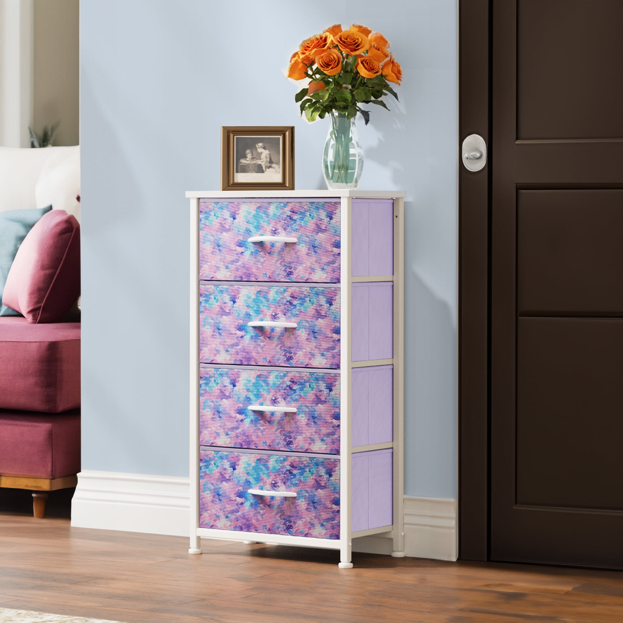 Uforic 4-Drawer Dresser for Bedroom & Nursery, Tie-Dye Purple, Metal Frame with MDF Wood Top, Storage Organizer for Adults & Kids