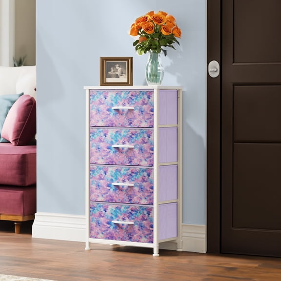 Uforic 4-Drawer Dresser, Storage Organizer for Bedroom & Nursery, Tie-Dye Purple, Adults & Kids