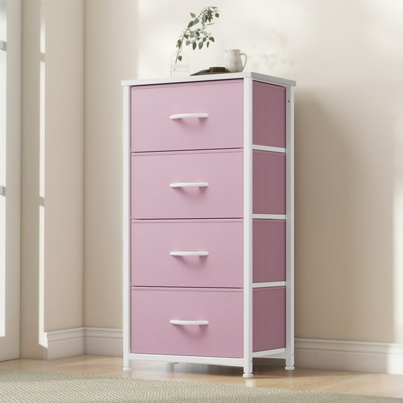 Uforic Pink 4-Drawer Fabric Dresser, Storage Organizer for Bedroom & Nursery, for Kids & Adults
