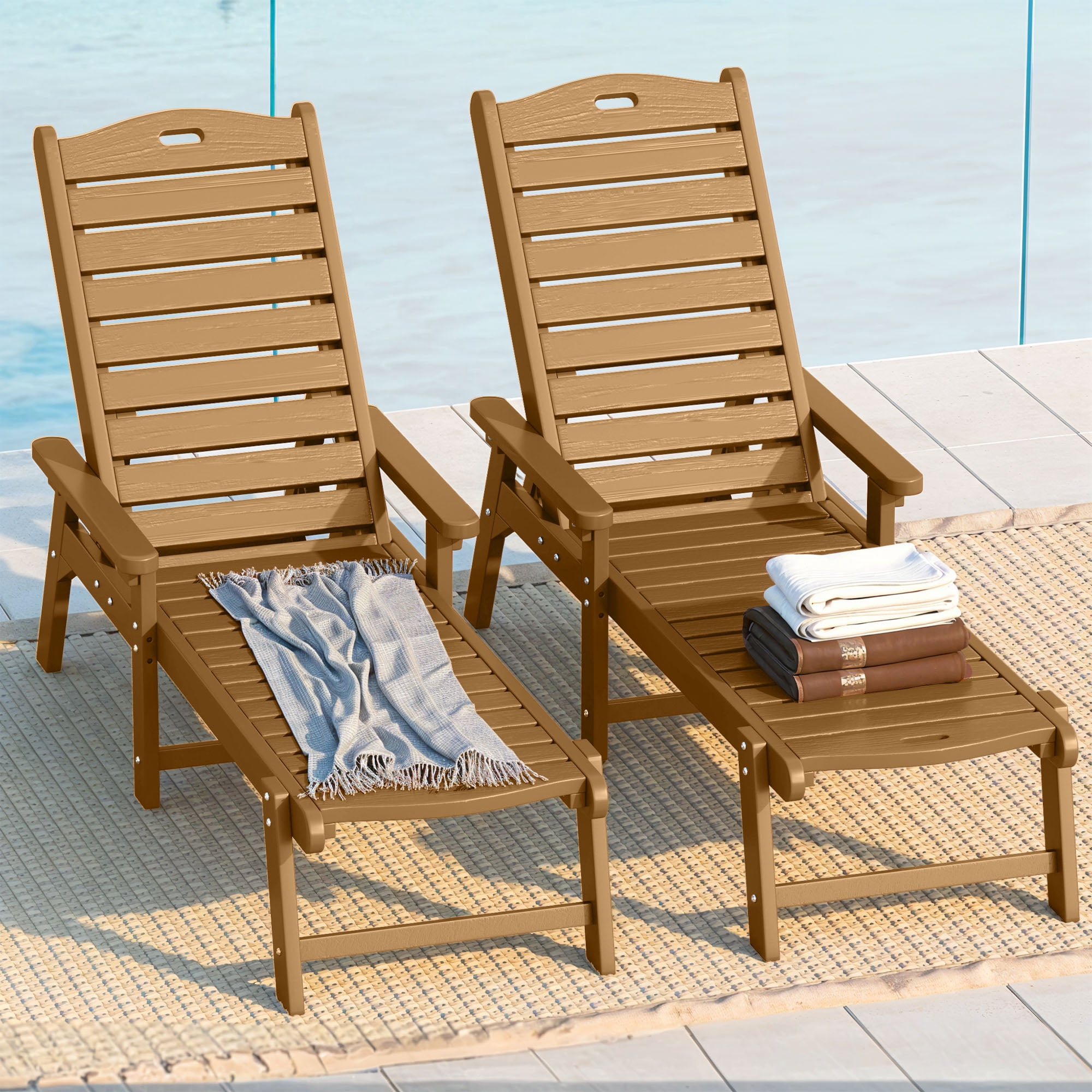 Uforic 4 Pcs Outdoor Chaise Lounge Chairs with Adjustable Backrest, Heavy Duty Hips Resin Patio Lounger with Wide Armrest