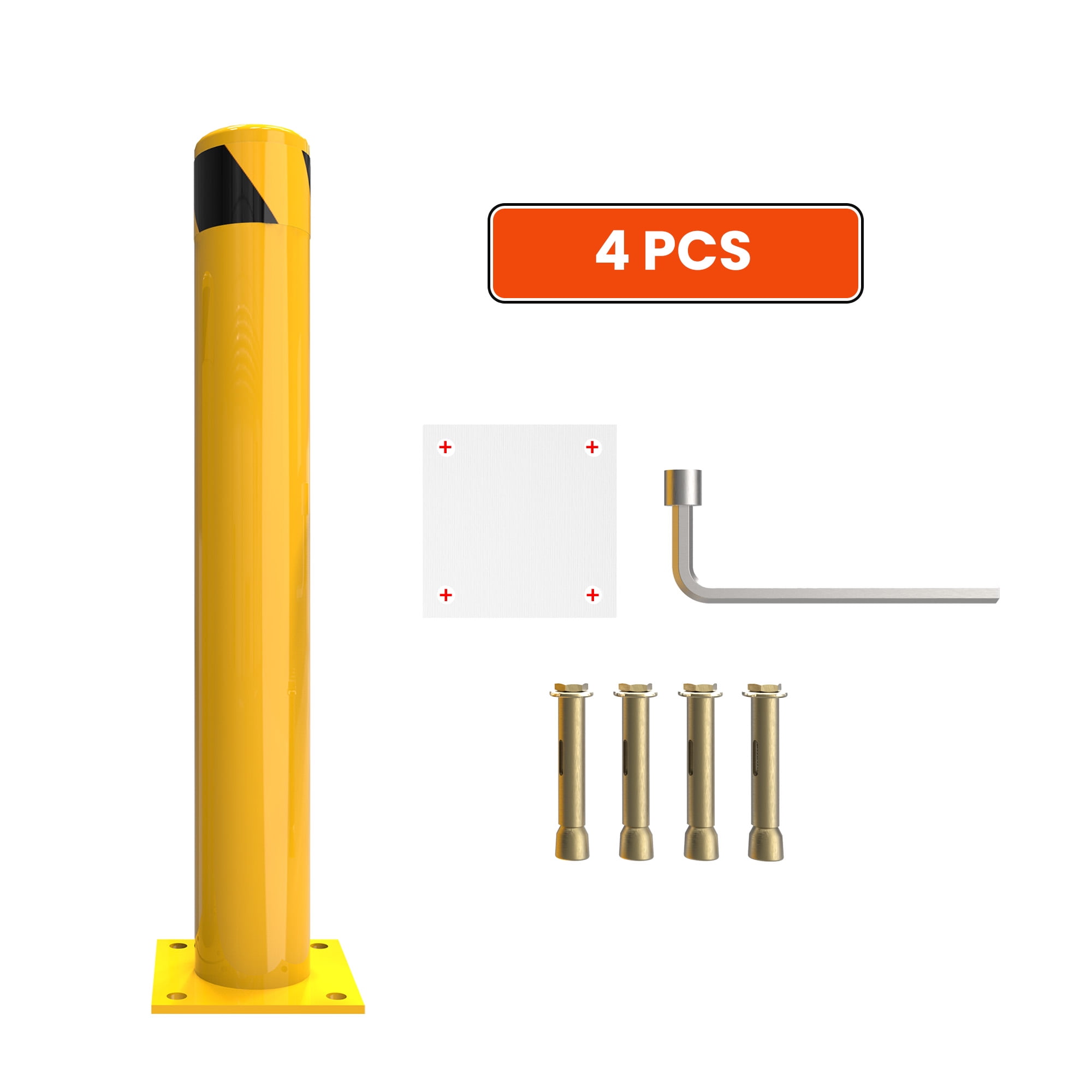 Uforic 4-Piece 36 inch Yellow Safety Bollard Post – Durable Steel Traffic Barrier for Parking Lots & Warehouses