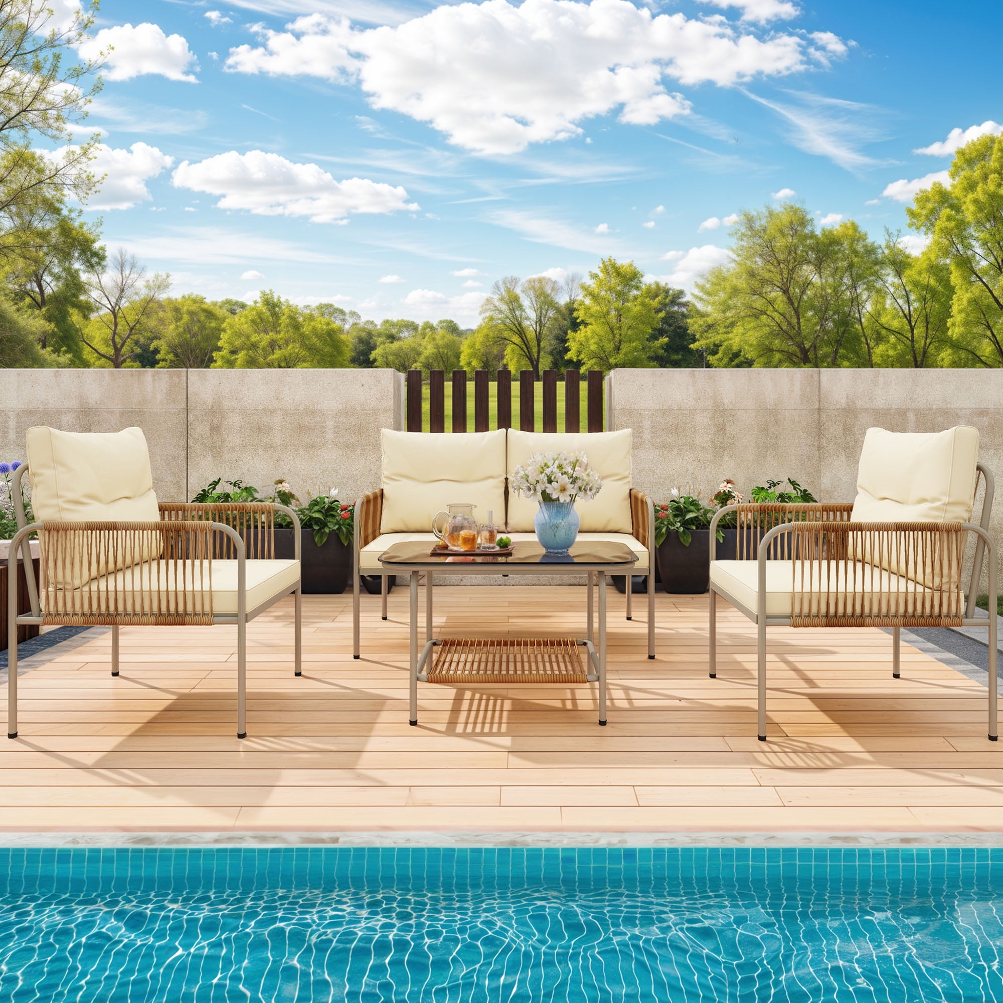 Uforic 4-Piece Outdoor Patio Furniture Set with Wicker Loveseat, Coffee ...
