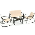 thumbnail image 1 of Uforic 4 Pieces Outdoor Furniture Set Patio Textilene Steel Conversation Set, Rocking Bistro Set with Loveseat Glass Table - Brown, 1 of 7