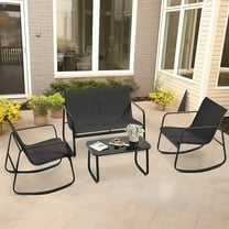 Uforic 4 Pieces Outdoor Furniture Set,Patio Textilene Steel Conversation Set with Loveseat Chair,Rocking Chair Set of 2 and Tea Table - Black
