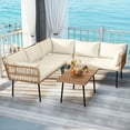 thumbnail image 1 of Uforic 4 Pieces Patio Conversation Set,Wicker Outdoor Furniture Set, All-Weather PE Rattan Sectional L-Shaped Sofa with Coffee Table - Beige, 1 of 10